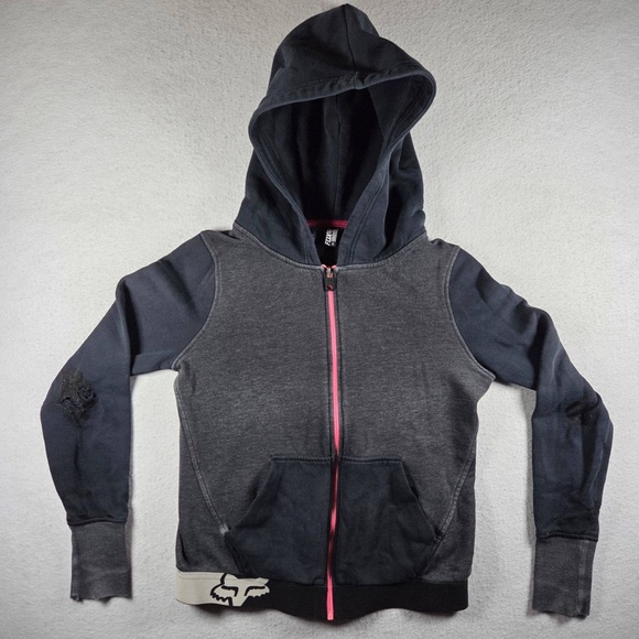Fox Tops - Fox Racing Womens Small Grey Black Pink Full-Zip Hooded Motocross Hoodie Flaws
